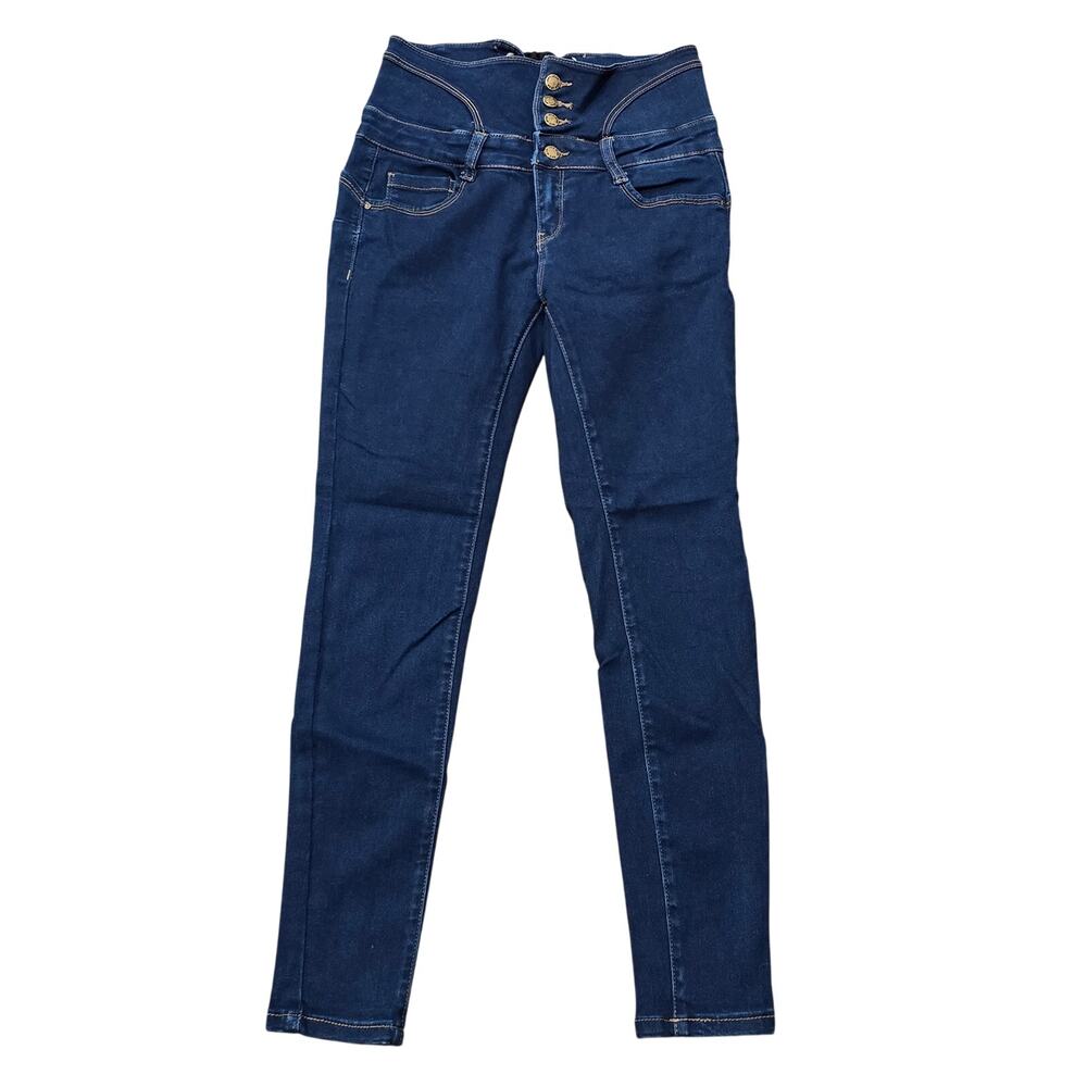 Butt I Love You Wax Jean Dark Washed High Waisted Skinny Jeans Button Up